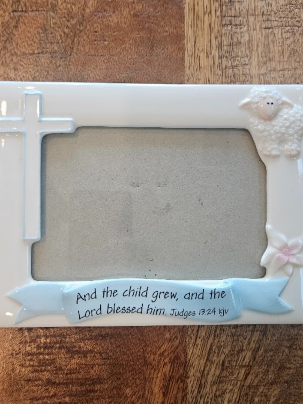 Russ Blessings Baby's Baptism Picture 4x6 Frame Blue Cross Lamb Judges 13:24